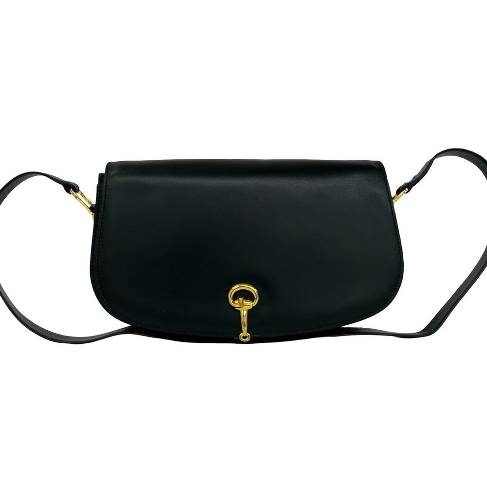 GUCCI Vintage Old Gucci Horsebit Hardware Leather Shoulder Bag Pouch Black 829-3